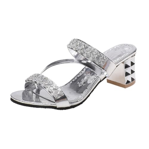 ticticlily Pantoletten Damen Mit Absatz Bequem Sandalen Damen Sommer Elegant Sandaletten Sommerschuhe F Silber 37 EU von ticticlily