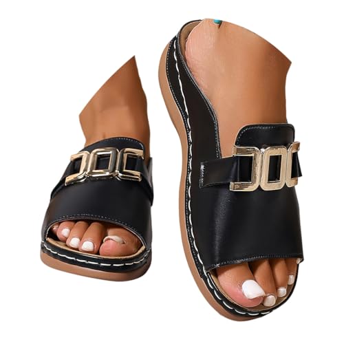 ticticlily Pantoletten Damen Orthopädische Sandalen Keilabsatz Schuhe mit Offener Zehenpartie Sommer Hausschuhe A Schwarz 37 EU von ticticlily