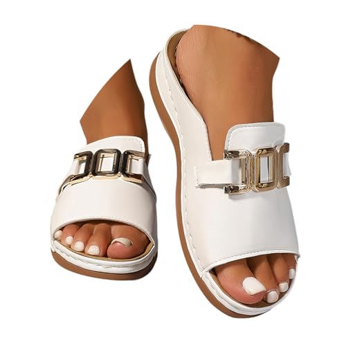 ticticlily Pantoletten Damen Orthopädische Sandalen Keilabsatz Schuhe mit Offener Zehenpartie Sommer Hausschuhe A Weiß 37 EU von ticticlily
