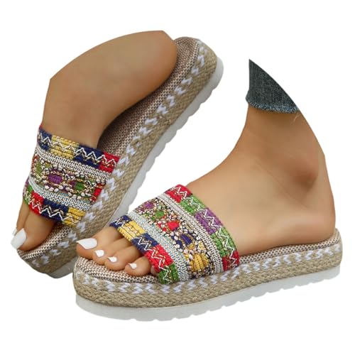 ticticlily Pantoletten Damen Sommer Bunt Espadrilles Boho Plateau Sandalen Offener Zeh Hausschuhe Schlappen A Mehrfarbig 38 EU von ticticlily