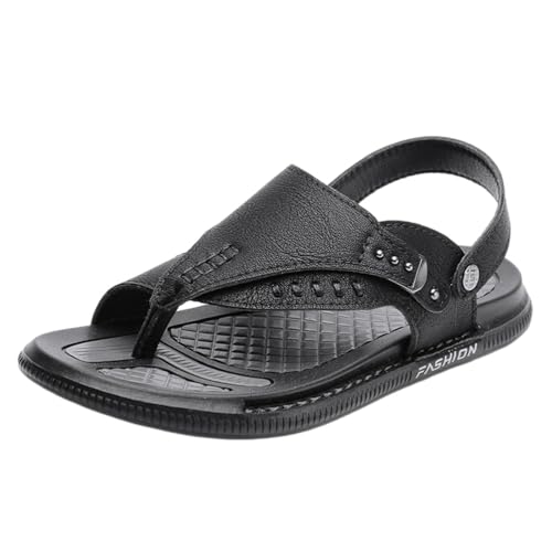 ticticlily Pantoletten Herren Zehentrenner Leder Hausschuhe Herren Sommerschuhe Outdoor Sandalen Flip Flops B Schwarz 42 EU von ticticlily
