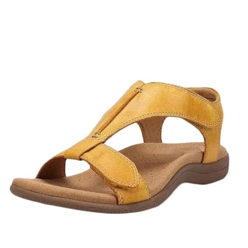 ticticlily Peep Toe Sandalen Damen Knöchelriemchen Sandalen Frauen Flache Lässig Sommer Sandale Outdoor Plateausandalen A Gelb 36 EU von ticticlily