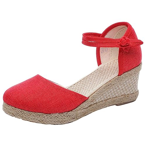 ticticlily Plateau Sandalen Damen Espadrilles mit Keilabsatz Keilsandalen Absatz Espandrillos Sommer Frauen Schuhe Geschlossene A Rot 35 von ticticlily