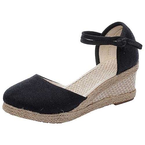 ticticlily Plateau Sandalen Damen Espadrilles mit Keilabsatz Keilsandalen Absatz Espandrillos Sommer Frauen Schuhe Geschlossene A Schwarz 35 von ticticlily