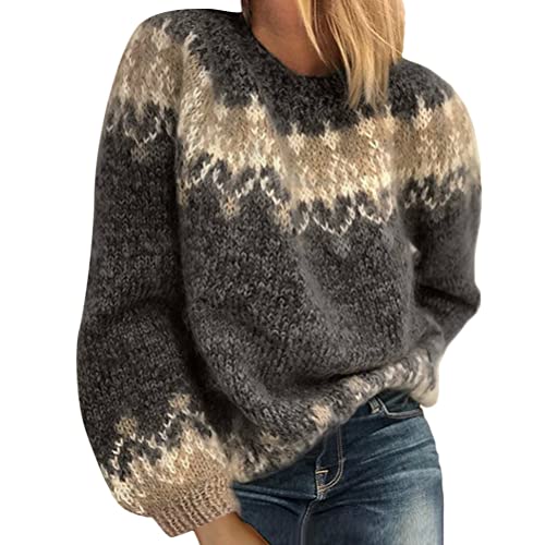 ticticlily Pullover Damen Herbst Winter Soft Lose Strickpulli Sexy Oversize Sweater Rundhals Pullover Grob gestrickter Pullover A Schwarz XL von ticticlily