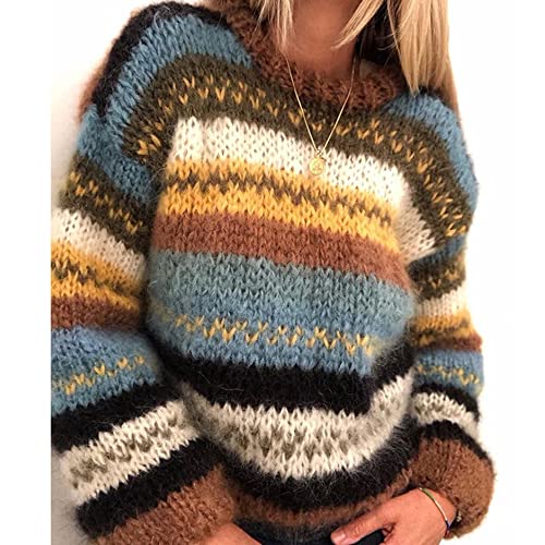 ticticlily Damen Herbst Winter Soft Lose Strickpulli Sexy Oversize Sweater Rundhals Pullover Grob gestrickter Pullover C Khaki M von ticticlily