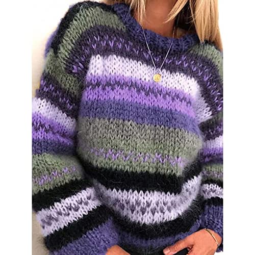 ticticlily Pullover Damen Herbst Winter Soft Lose Strickpulli Sexy Oversize Sweater Rundhals Pullover Grob gestrickter Pullover C Violett M von ticticlily