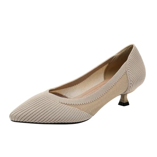 ticticlily Pumps Damen Gestrickte High Heels Sommer Bequem Kitten Heel Spitze Zehen Niedriger Absatz Slip On Schuhe für Büro Hochzeiten und Partys A Hellaprikose 42 EU von ticticlily