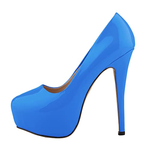 ticticlily Pumps Damen High Heels Lackleder Stiletto Plateau Pump Elegante Runde Zehen Hoher Absatz Brautschuhe Party Pumps Damenschuhe A Blau 40 EU von ticticlily