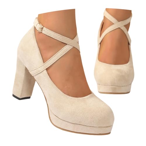 ticticlily Pumps Damen High Heels Trachtenschuhe Elegant Brautschuhe Dirndl Schuhe mit Absatz Sommerschuhe A Aprikose 37 EU von ticticlily