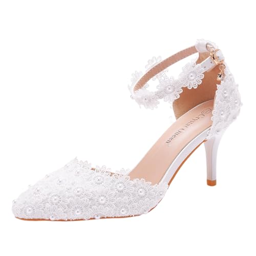 ticticlily Pumps Damen Knöchelriemen Stiletto High Heels Sex Spitze Party Hochzeit Brautschuhe Stöckelschuhe B Weiß 7,5cm 42 EU ticticlily Pumps Damen Knöchelriemen Stiletto High Heels Sex Spitze Party Hochzeit Brautschuhe Stöckelschuhe B Weiß 7,5cm 42 EU von ticticlily
