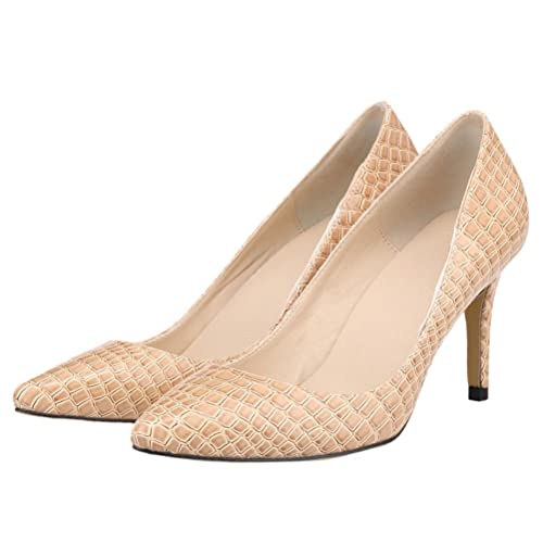 ticticlily Pumps Damen Mode Krokodil Korn Muster Spitzschuh High Heels Pumps Slip On Stiletto Party Schuhe Aprikose 39 EU von ticticlily