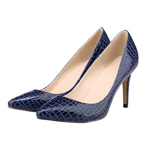 ticticlily Pumps Damen Mode Krokodil Korn Muster Spitzschuh High Heels Pumps Slip On Stiletto Party Schuhe Blau 39 EU von ticticlily