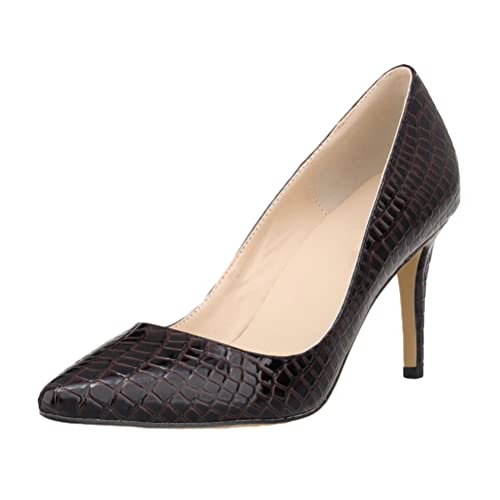 ticticlily Pumps Damen Mode Krokodil Korn Muster Spitzschuh High Heels Pumps Slip On Stiletto Party Schuhe Kaffee 39 EU von ticticlily