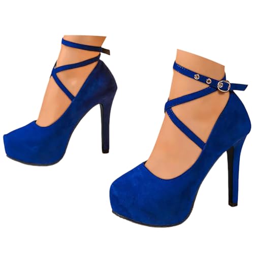 ticticlily Pumps Damen Riemchen High Heels Plateau Brautschuhe Sommerschuhe Party Bequeme Hochzeit Schuhe A2 Blau 37 EU von ticticlily