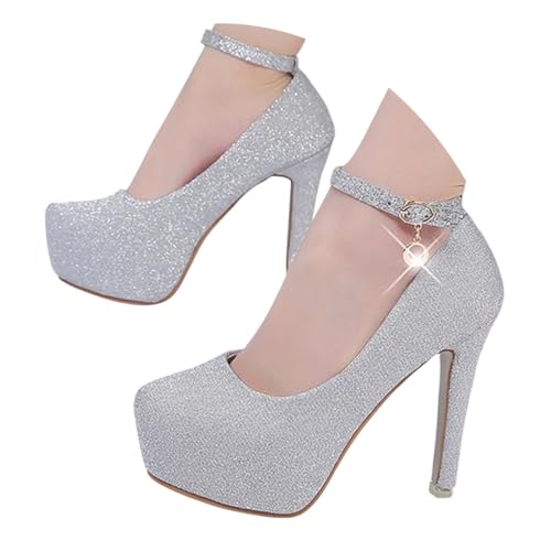 ticticlily Pumps Damen Riemchen High Heels Plateau Brautschuhe Sommerschuhe Party Bequeme Hochzeit Schuhe B Silber 35 EU von ticticlily