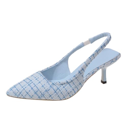 ticticlily Pumps Damen Slingback Spitzen Schuhe mit Kitten Heel Elegant High Heels für Büro Hochzeiten und Partys A Blau 38 EU von ticticlily