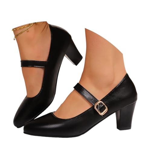 ticticlily Pumps Damen mit Blockabsatz High Heels Trachtenschuhe Brautschuhe PU Mary Jane Schuhe Elegant Arbeitsschuhe A Schwarz 41 EU von ticticlily