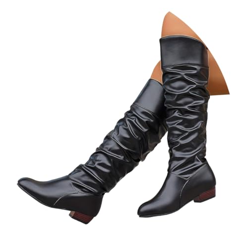 ticticlily Reitstiefel Damen Overknees Schnürstiefel Langer Schaft Warme Kniehohe Stiefel mit Blockabsatz A Schwarz 41 EU von ticticlily