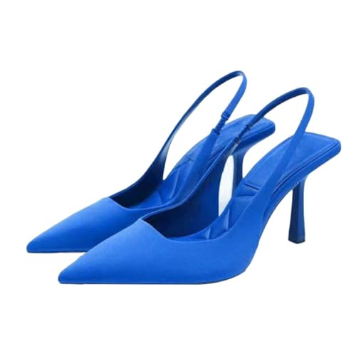 ticticlily Riemchenpumps Damen Slingback Kitten Heel Spitz Zehen Kleid Pumps Schuhe A Blau 42 EU von ticticlily