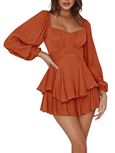 ticticlily Rüschenkleid Damen Jumpsuit Kleider Hosenrock Kurz Overall Kurzarm Langarm Schulterfreies Elegant Casual Sommerkleider Rückenfrei Off Shoulder Slash Neck Skaterkleid Einfarbig D Braun S von ticticlily