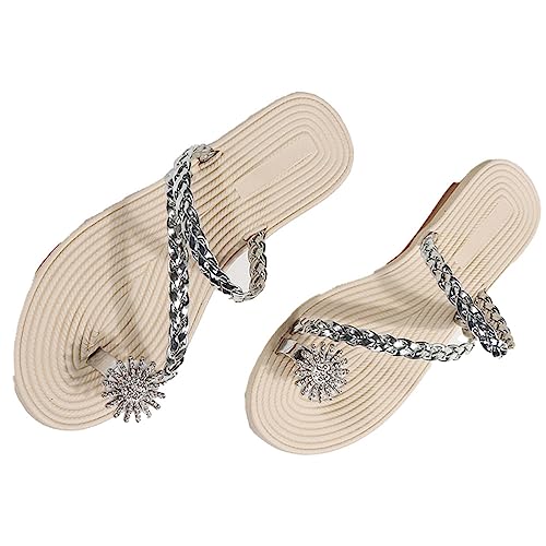 ticticlily Sandalen Damen Flach Bequem Flip Flops Slippers Sandaletten Elegante Zehentrenner Hausschuh Slipper Sandals Abendschuhe Flip-Flops Sommerschuhe Sandaletten Römische Schuhe E Silbrig 41 von ticticlily