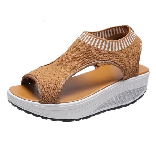 ticticlily Sandalen Damen Keilabsatz Sandalen Orthopädische Sport Sandalen Strick Mesh Atmungsaktives Weiche Sohle Casual Offener Zeh Plateau Walkingschuhe Frühling Sommer B Braun 40 EU von ticticlily