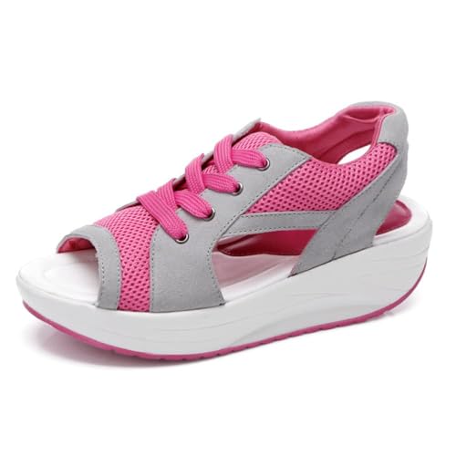 ticticlily Sandalen Damen Netz Atmungsaktiv Sandalen Keilabsatz Turnschuhe Laufschuhe Offene Zehen Sneakers Freizeit Sport Sandaletten A Rosa 41 EU von ticticlily