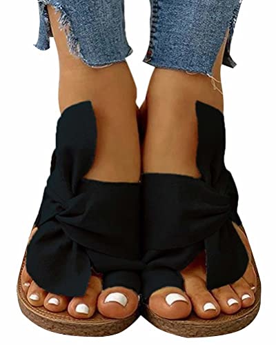 ticticlily Sandalen Damen Pantoffeln Frauen Sommer Strand Atmungsaktiv Hausschuhe mit rutschfest Flip Flops Sandalen Flache A Schwarz 36 EU von ticticlily