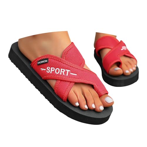 ticticlily Sandalen Damen Sommer Barfuss Schuhe Orthopädische Sandalen Bequem Hollow Mesh Slide Pantoletten Atmungsaktiv Schlappen A Rot 40 EU von ticticlily