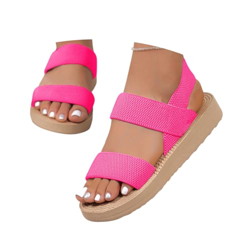 ticticlily Sandalen Damen Sommer Bequem Breite Füße Sommerschuhe Outdoor Sport Plateau Sandaletten mit Elastischen Riemen A1 Rose Rot 42 EU von ticticlily
