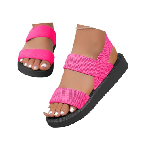 ticticlily Sandalen Damen Sommer Bequem Breite Füße Sommerschuhe Sandaletten mit Elastischen Riemen A2 Rose Rot 36 EU von ticticlily