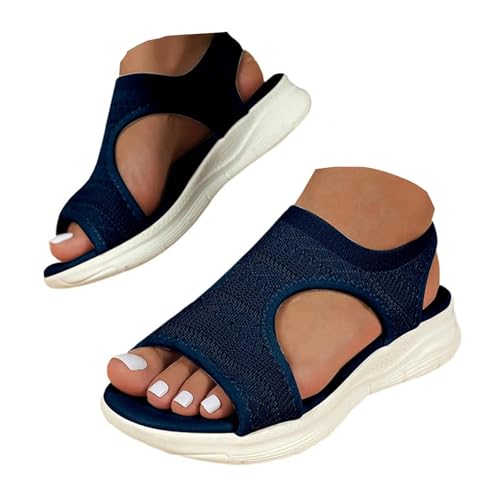 ticticlily Sandalen Damen Sommer Bequem Mesh Atmungsaktive Orthopädische Sandals mit Weiche Fussbett A Dunkelblau 39 EU von ticticlily