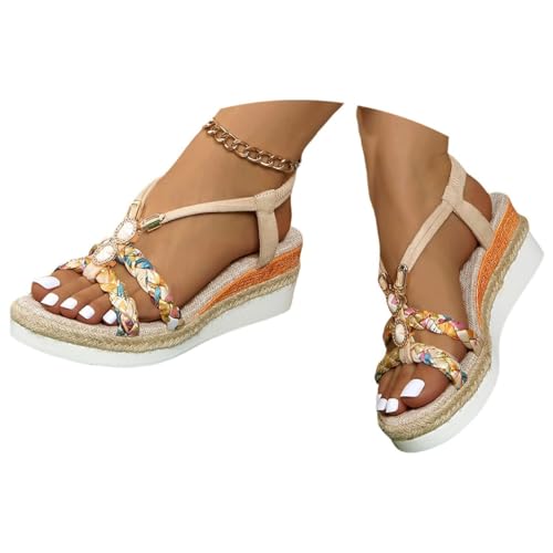 ticticlily Sandalen Damen Sommer Boho Sandalen mit Strass Perlen Freizeit Strand Schuhe Plateau Keilsandalen Ankle Elastic Geflochtene A Beige 39 EU ticticlily Sandalen Damen Sommer Boho Sandalen mit Strass Perlen Freizeit Strand Schuhe Plateau Keilsandalen Ankle Elastic Geflochtene A Beige 39 EU von ticticlily