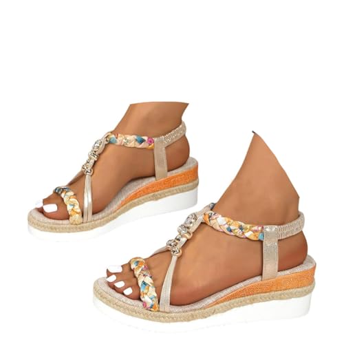 ticticlily Sandalen Damen Sommer Boho Sandalen mit Strass Perlen Freizeit Strand Schuhe Plateau Keilsandalen Ankle Elastic Geflochtene B Beige 41 EU ticticlily Sandalen Damen Sommer Boho Sandalen mit Strass Perlen Freizeit Strand Schuhe Plateau Keilsandalen Ankle Elastic Geflochtene B Beige 41 EU von ticticlily