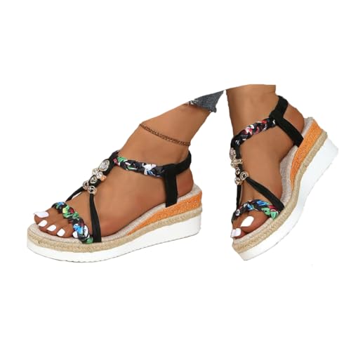 ticticlily Sandalen Damen Sommer Boho Sandalen mit Strass Perlen Freizeit Strand Schuhe Plateau Keilsandalen Ankle Elastic Geflochtene B Schwarz 37 EU ticticlily Sandalen Damen Sommer Boho Sandalen mit Strass Perlen Freizeit Strand Schuhe Plateau Keilsandalen Ankle Elastic Geflochtene B Schwarz 37 EU von ticticlily