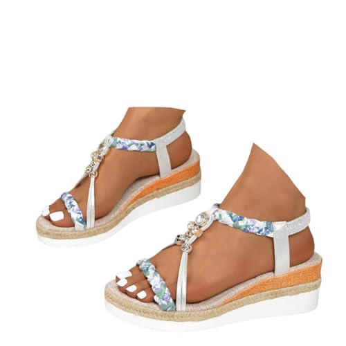 ticticlily Sandalen Damen Sommer Boho Sandalen mit Strass Perlen Freizeit Strand Schuhe Plateau Keilsandalen Ankle Elastic Geflochtene B Silber 39 EU ticticlily Sandalen Damen Sommer Boho Sandalen mit Strass Perlen Freizeit Strand Schuhe Plateau Keilsandalen Ankle Elastic Geflochtene B Silber 39 EU von ticticlily