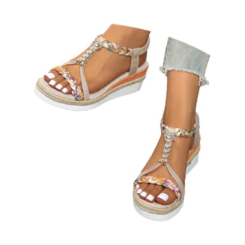 ticticlily Sandalen Damen Sommer Boho Sandalen mit Strass Perlen Freizeit Strand Schuhe Plateau Keilsandalen Ankle Elastic Geflochtene C Beige 41 EU ticticlily Sandalen Damen Sommer Boho Sandalen mit Strass Perlen Freizeit Strand Schuhe Plateau Keilsandalen Ankle Elastic Geflochtene C Beige 41 EU von ticticlily