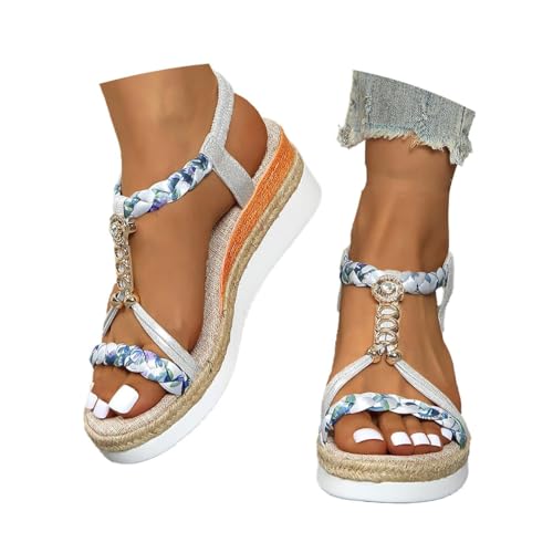 ticticlily Sandalen Damen Sommer Boho Sandalen mit Strass Perlen Freizeit Strand Schuhe Plateau Keilsandalen Ankle Elastic Geflochtene C Silber 39 EU ticticlily Sandalen Damen Sommer Boho Sandalen mit Strass Perlen Freizeit Strand Schuhe Plateau Keilsandalen Ankle Elastic Geflochtene C Silber 39 EU von ticticlily
