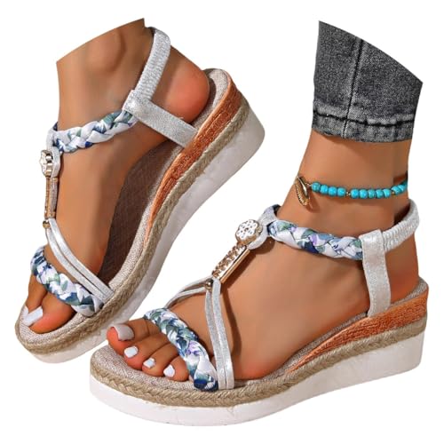 ticticlily Sandalen Damen Sommer Boho Sandalen mit Strass Perlen Freizeit Strand Schuhe Plateau Keilsandalen Ankle Elastic Geflochtene E Silber 37 EU ticticlily Sandalen Damen Sommer Boho Sandalen mit Strass Perlen Freizeit Strand Schuhe Plateau Keilsandalen Ankle Elastic Geflochtene E Silber 37 EU von ticticlily
