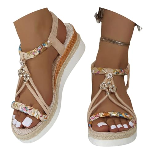 ticticlily Sandalen Damen Sommer Boho Sandalen mit Strass Perlen Freizeit Strand Schuhe Plateau Keilsandalen Ankle Elastic Geflochtene F1 Beige 37 EU ticticlily Sandalen Damen Sommer Boho Sandalen mit Strass Perlen Freizeit Strand Schuhe Plateau Keilsandalen Ankle Elastic Geflochtene F1 Beige 37 EU von ticticlily