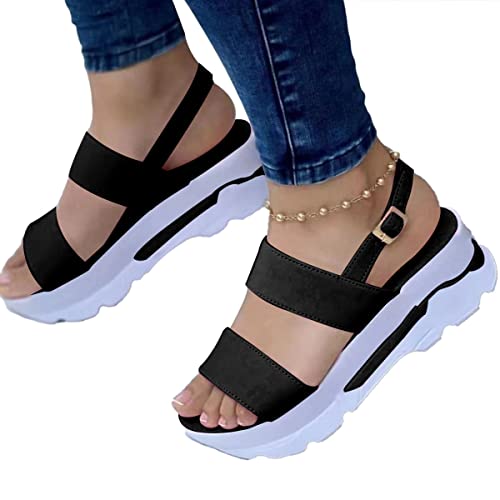 ticticlily Sandalen Damen Sommer Casual Plateau Wedges Sandalen Strand Keilabsatz Sandalen mit Schnalle Sportliche Sandaletten Sommerschuhe A Schwarz 37 EU von ticticlily