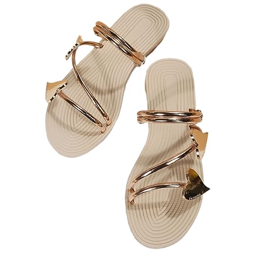 ticticlily Sandalen Damen Sommer Flip Flops Flach Zehentrenner Pantoletten mit Strass Anti Rutsch Strandsandalen E Gold 35 EU von ticticlily