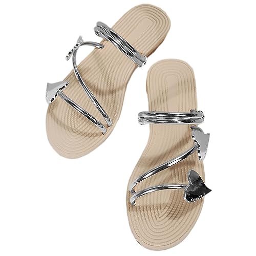 ticticlily Sandalen Damen Sommer Flip Flops Flach Zehentrenner Pantoletten mit Strass Anti Rutsch Strandsandalen E Silber 40 EU von ticticlily