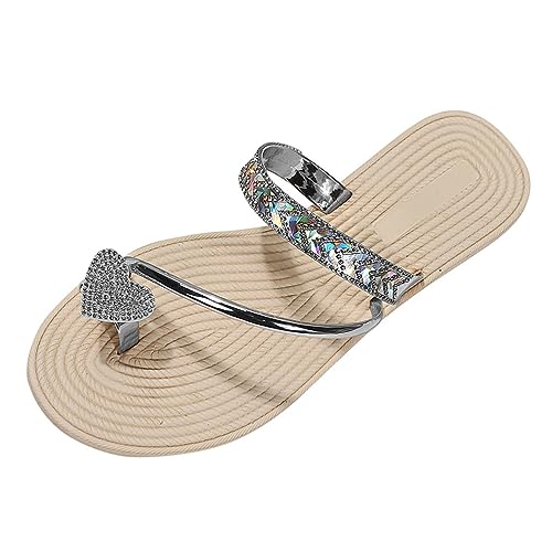 ticticlily Sandalen Damen Sommer Flip Flops Flach Zehentrenner Pantoletten mit Strass Anti Rutsch Strandsandalen G Silber 41 EU von ticticlily