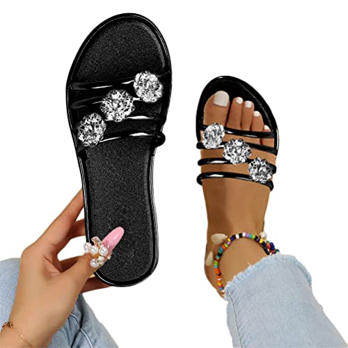 ticticlily Sandalen Damen Sommer Flip Flops Flach Zehentrenner Pantoletten mit Strass B Schwarz 38 EU von ticticlily