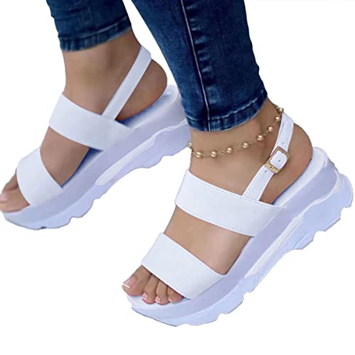 ticticlily Sandalen Damen Sommer Keilabsatz Plattform Sandalen Freizeit Gemütlich Flach Sandalette Strandschuhe Wanderschuhe Römersandalen A Weiß 38 EU von ticticlily