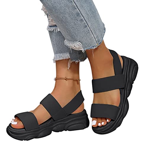 ticticlily Sandalen Damen Sommer Keilabsatz Sandalen Strand Schuhe Freizeit Gemütlich Flach Sandalette Strandschuhe Wanderschuhe A Schwarz 37 EU von ticticlily