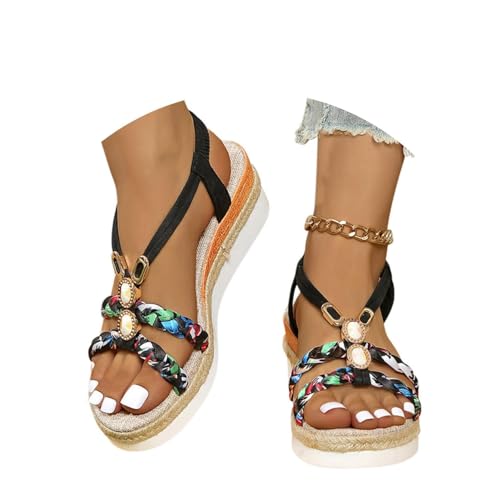 ticticlily Sandalen Damen Sommer Plateau Keilsandalen Boho Sandals Elastic Geflochtene A Schwarz 38 EU von ticticlily