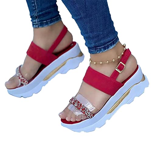 ticticlily Sandalen Damen Sommer Plateau Sandalen Casual Strand Sportliche Sandalen Keilabsatz Slingback Wedges Sandaletten Sommerschuhe C Rot 36 EU von ticticlily